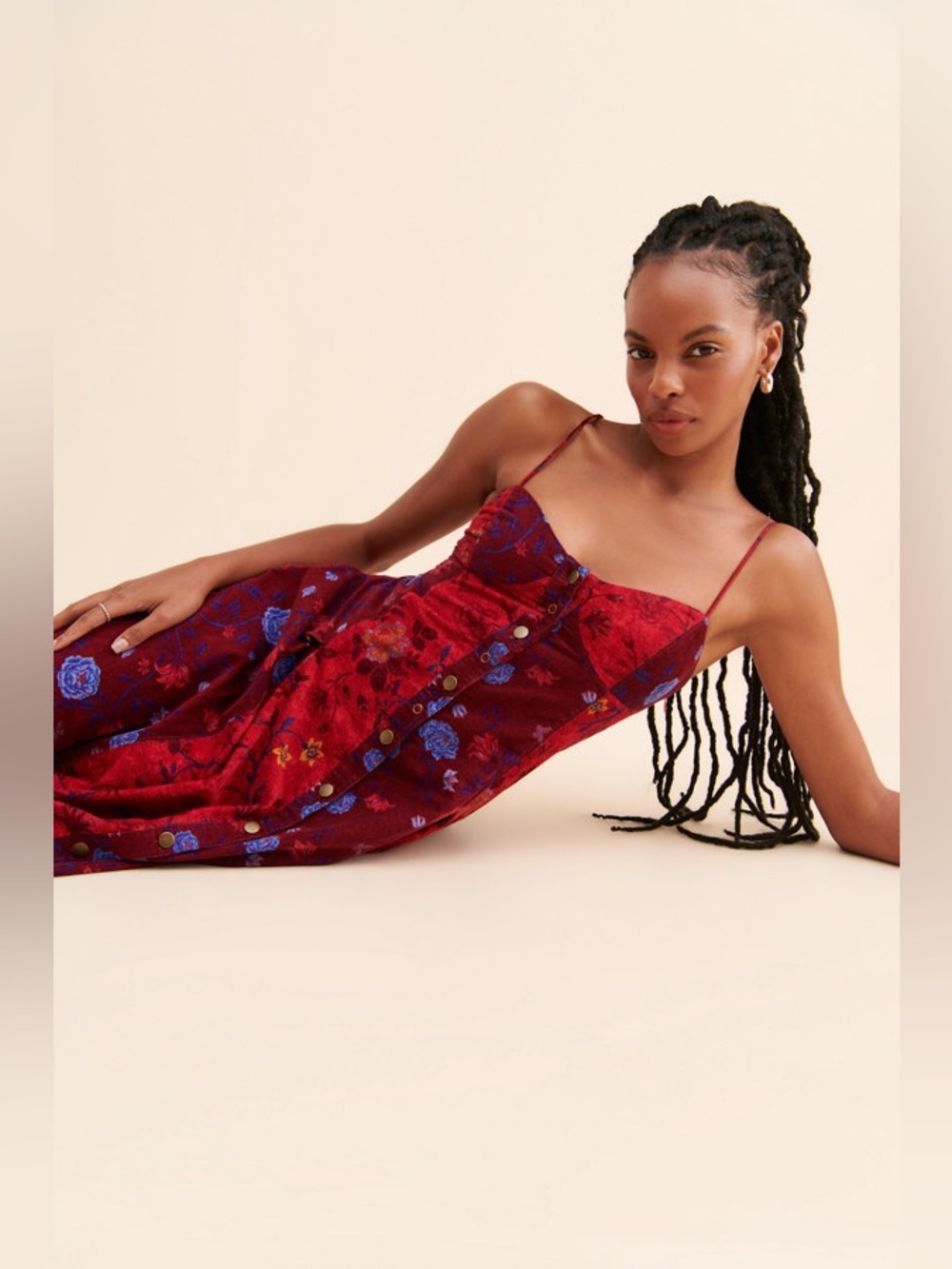 Free People M Burgundy Floral Button Front Maxi Dress Boho